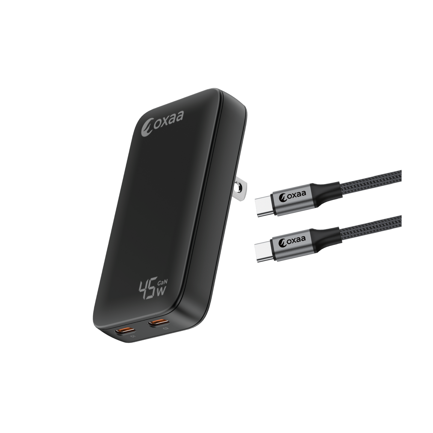 45W USB-C Fast Charging Bundle with Compact GaN Charger & 2 × USB-C to USB-C Premium Cables