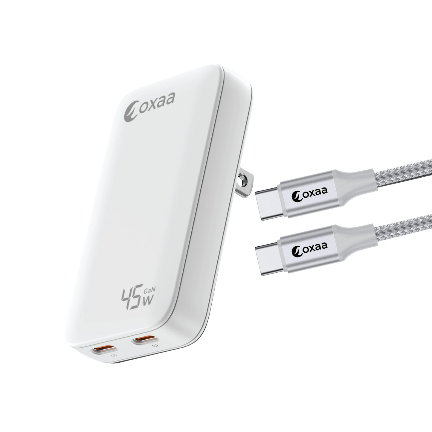 45W USB-C Fast Charging Bundle with Compact GaN Charger & 2 × USB-C to USB-C Premium Cables