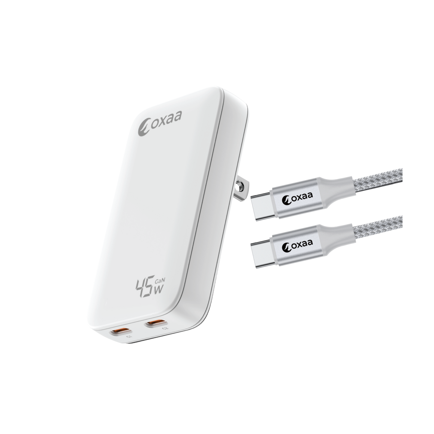 45W USB-C Fast Charging Bundle with Compact GaN Charger & 2 × USB-C to USB-C Premium Cables