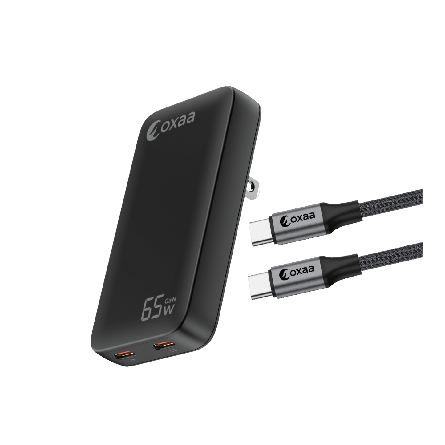 65W USB-C Fast Charging Bundle with Compact GaN Charger & 2 × USB-C to USB-C Premium Cables (Open Box)