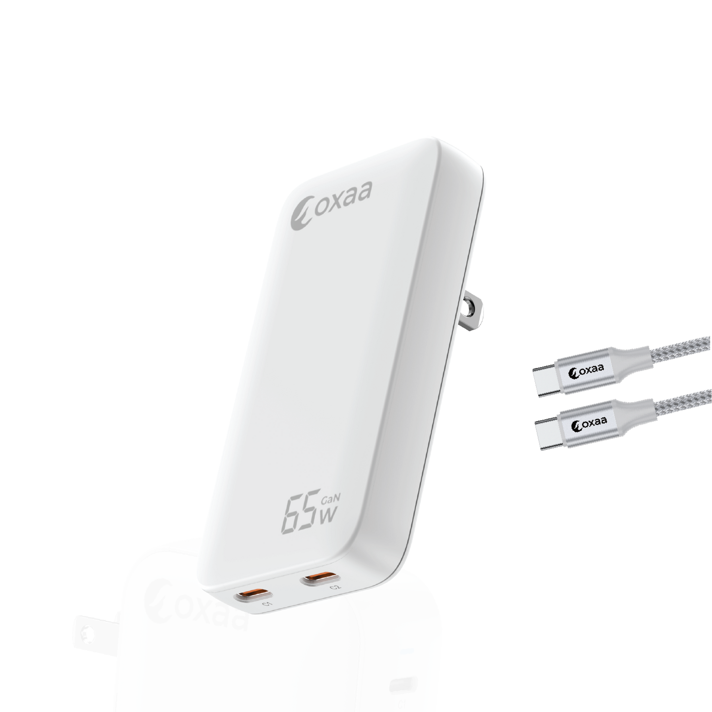 65W USB-C Fast Charging Bundle with Compact GaN Charger & 2 × USB-C to USB-C Premium Cables