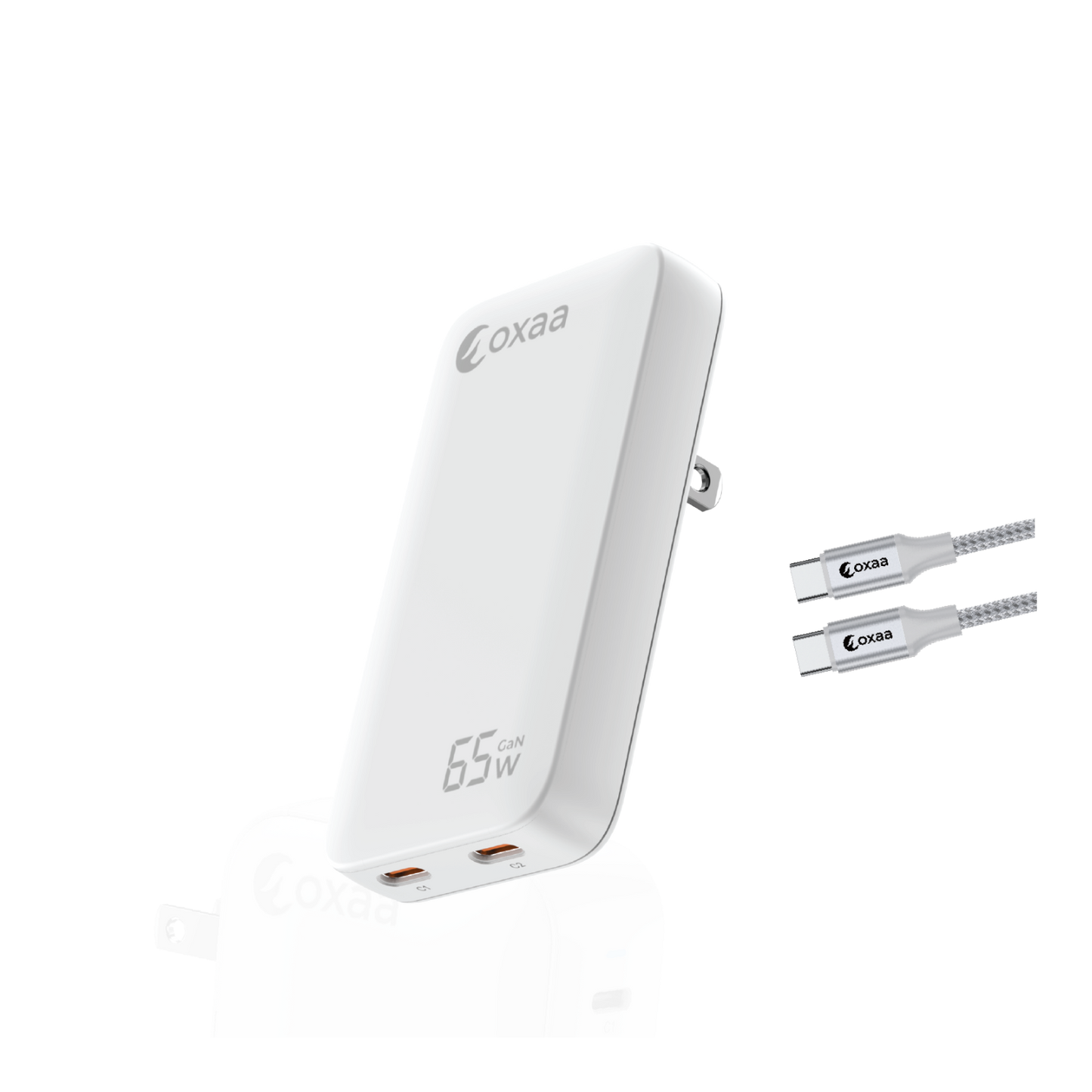 65W USB-C Fast Charging Bundle with Compact GaN Charger & 2 × USB-C to USB-C Premium Cables (Open Box)