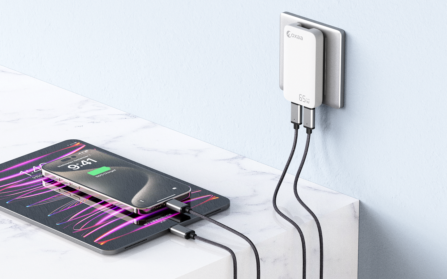 65W USB-C Fast Charging Bundle with Compact GaN Charger & 2 × USB-C to USB-C Premium Cables