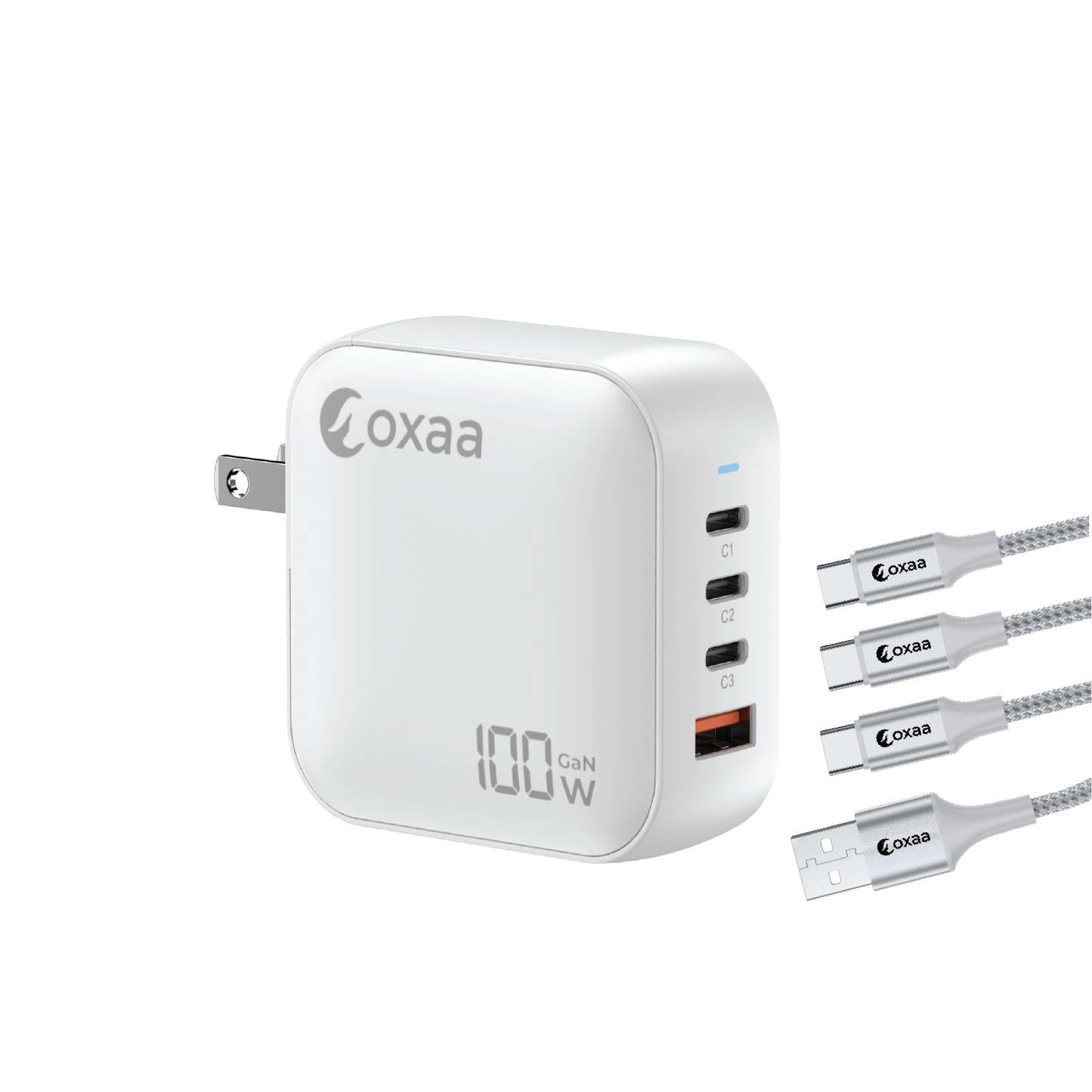 100W USB-C Fast Charging Bundle with Compact GaN Charger 3 × USB-C to USB-C & 1 x USB A to C Premium Cables