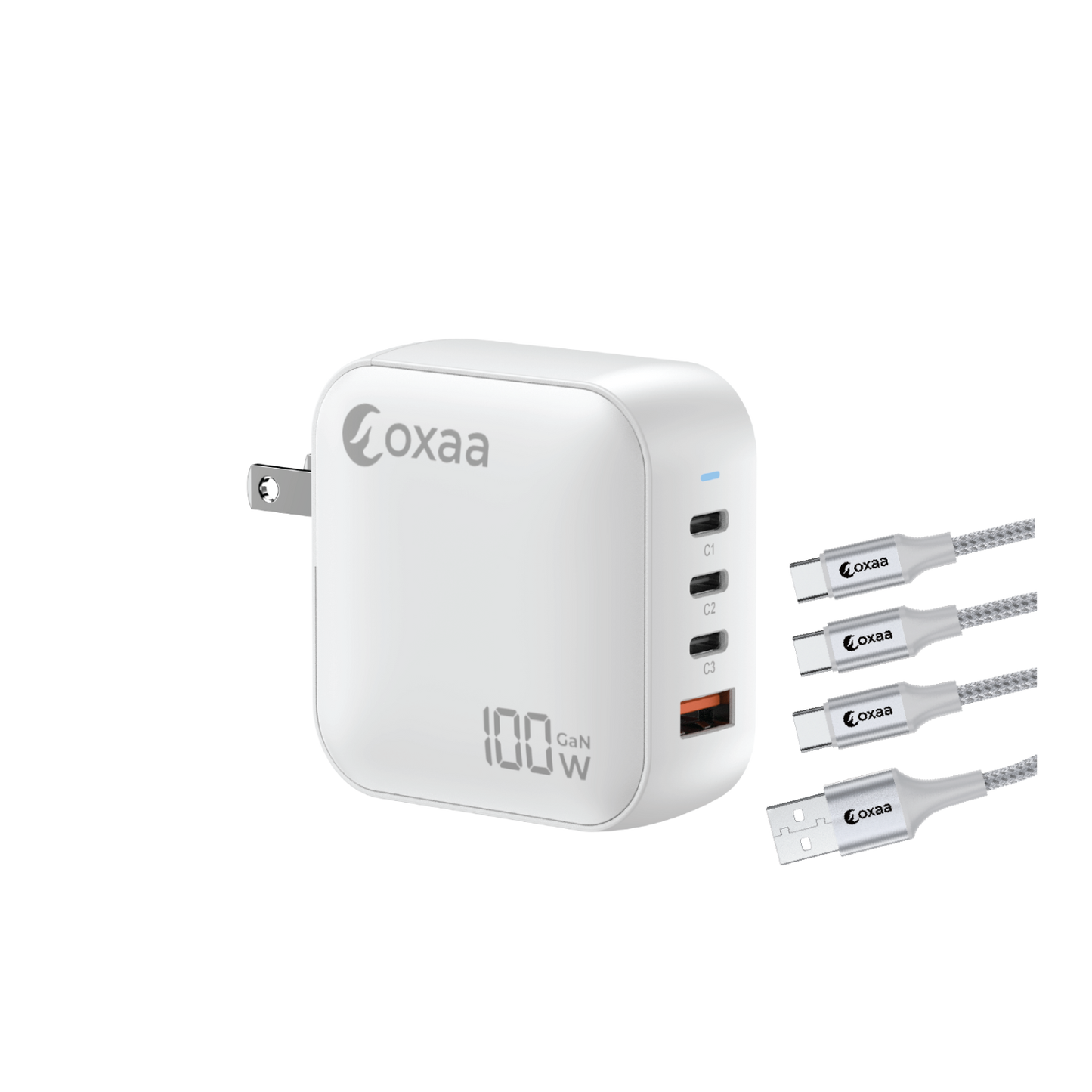 100W USB-C Fast Charging Bundle with Compact GaN Charger 3 × USB-C to USB-C & 1 x USB A to C Premium Cables