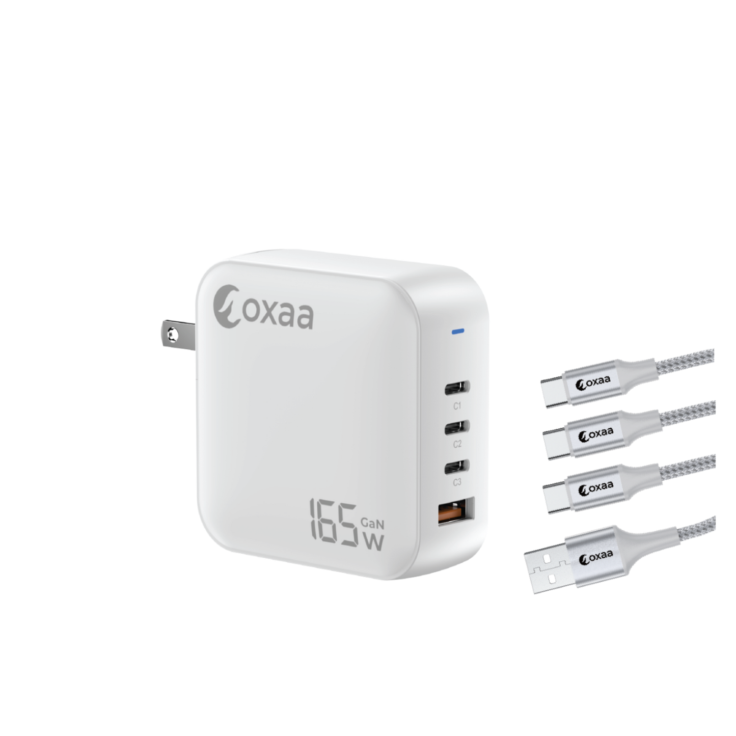 165W USB-C Fast Charging Bundle with Compact GaN Charger 3 × USB-C to USB-C & 1 x USB A to C Premium Cables