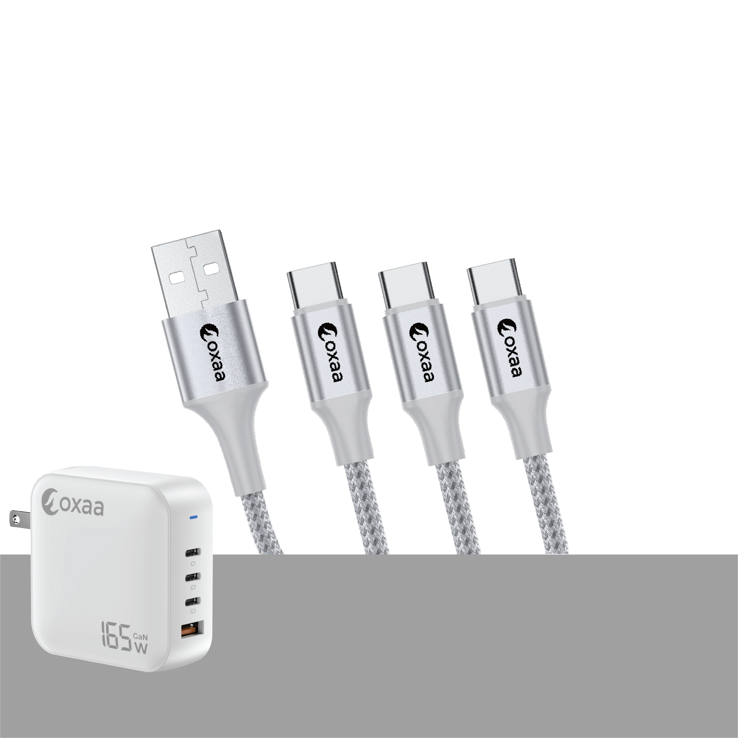 165W USB-C Fast Charging Bundle with Compact GaN Charger 3 × USB-C to USB-C & 1 x USB A to C Premium Cables