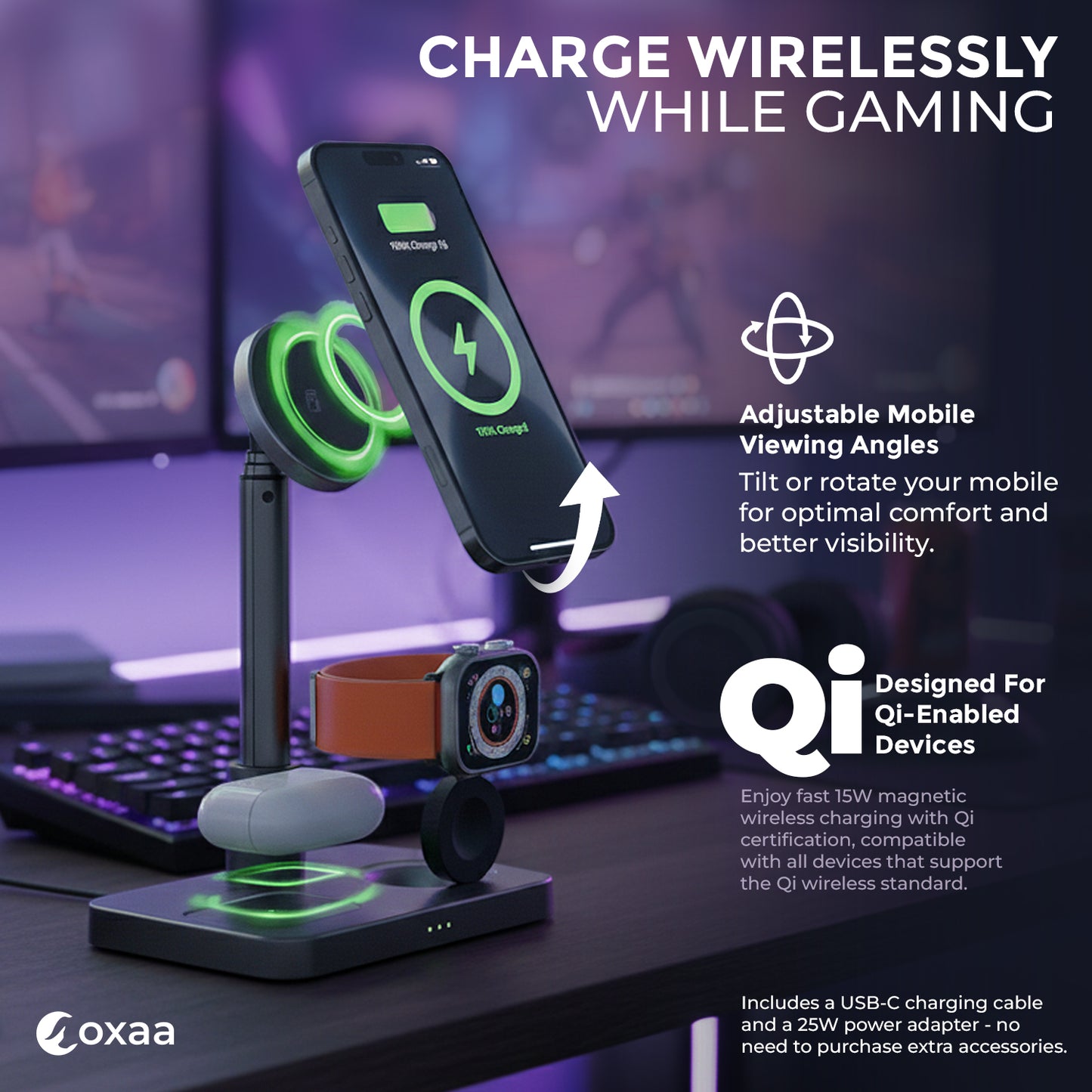 3-in-1 Adjustable Wireless Charging Stand Bundle Designed for Apple Compatible Devices