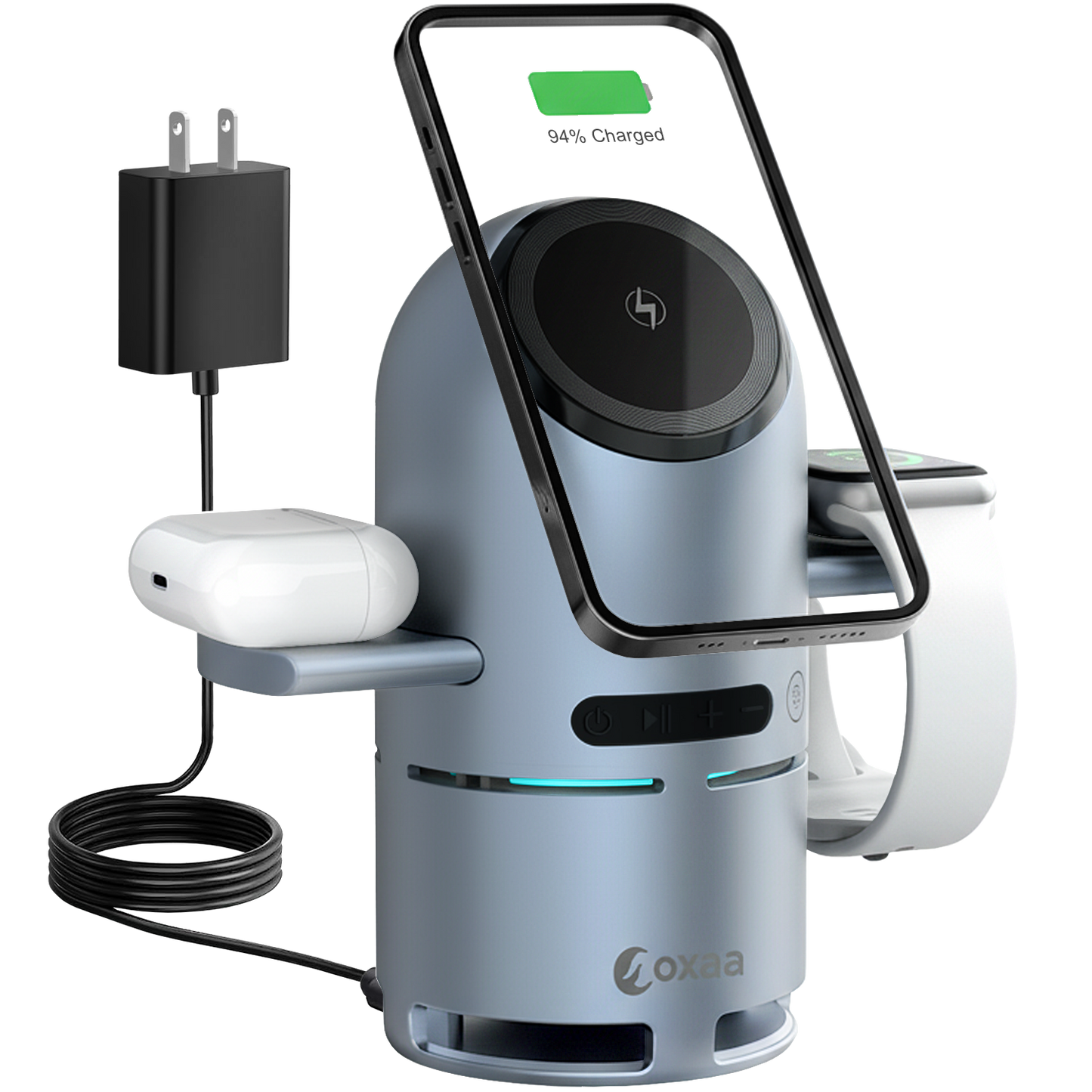 Motorized 5-in-1 Wireless Charging Stand with built in Speaker Bundle Designed for Apple Compatible Devices