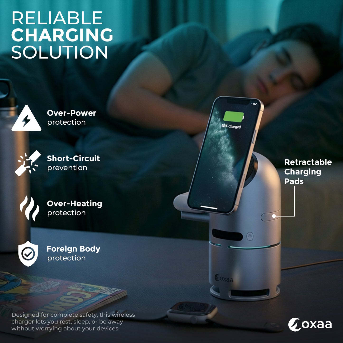 Motorized 5-in-1 Wireless Charging Stand with built in Speaker Bundle Designed for Apple Compatible Devices