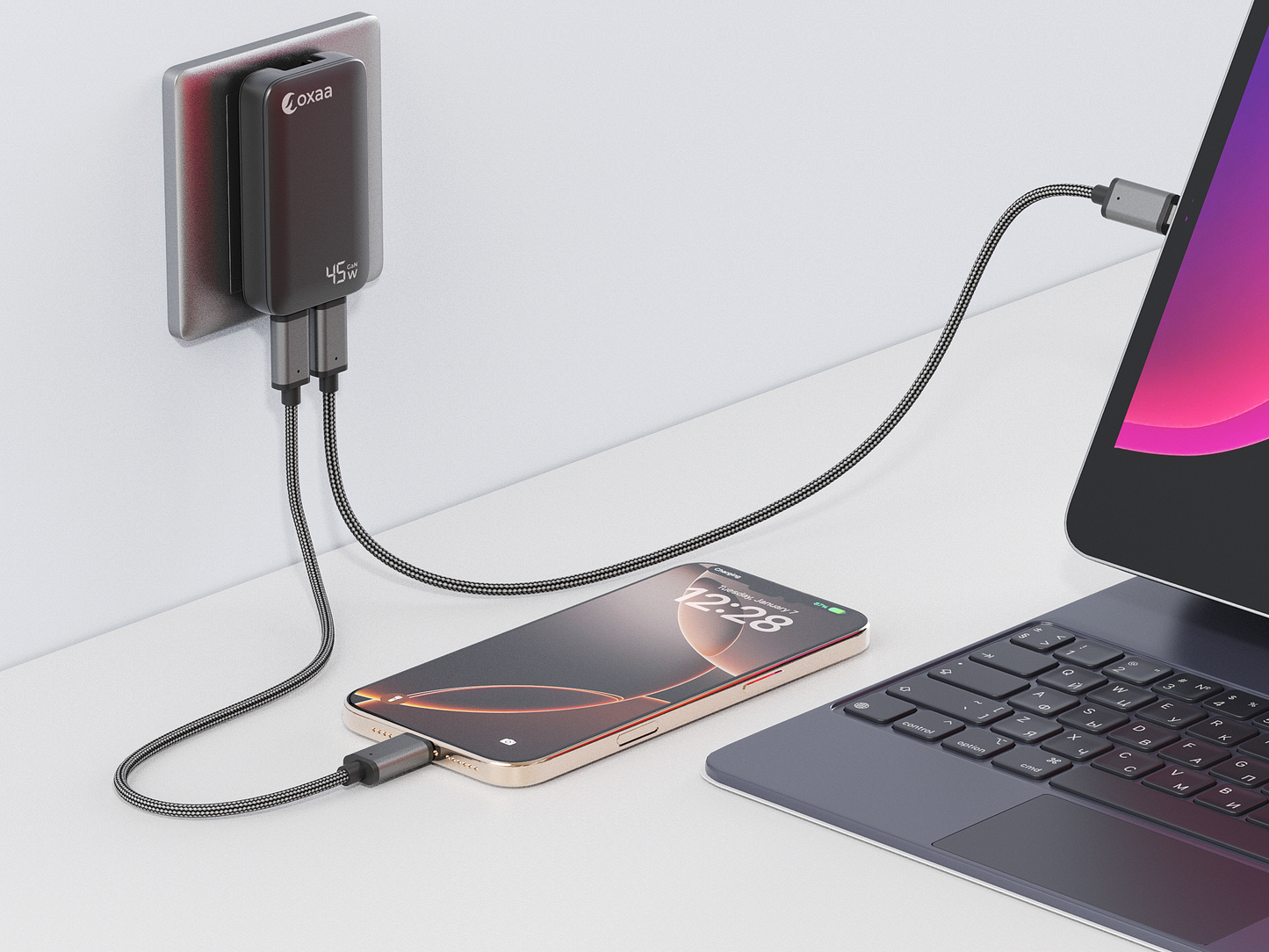 45W USB-C Fast Charging Bundle with Compact GaN Charger & 2 × USB-C to USB-C Premium Cables