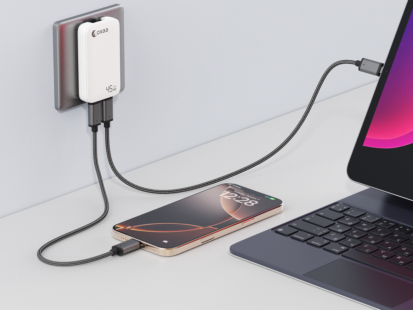 45W USB-C Fast Charging Bundle with Compact GaN Charger & 2 × USB-C to USB-C Premium Cables