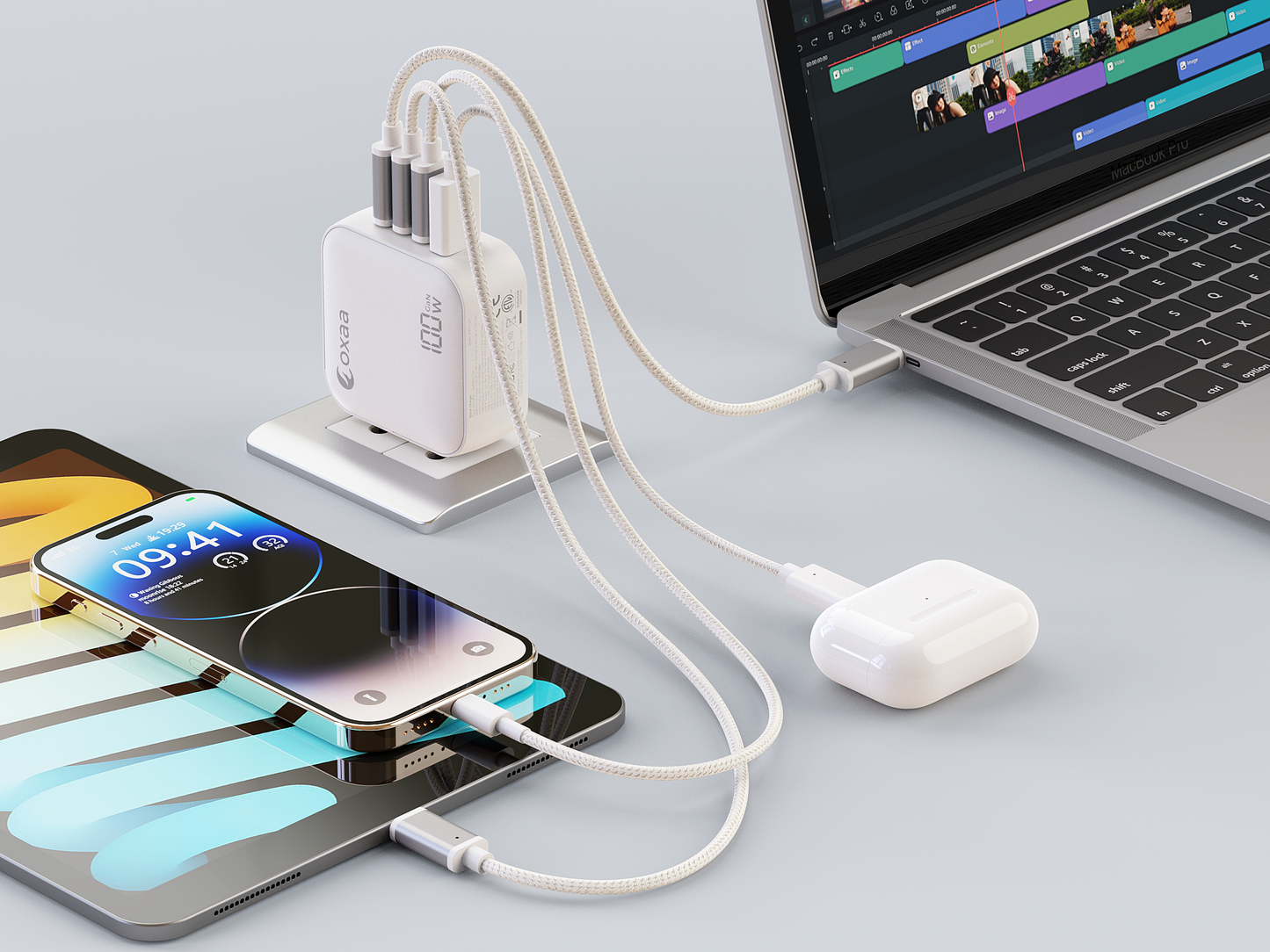 100W USB-C Fast Charging Bundle with Compact GaN Charger 3 × USB-C to USB-C & 1 x USB A to C Premium Cables