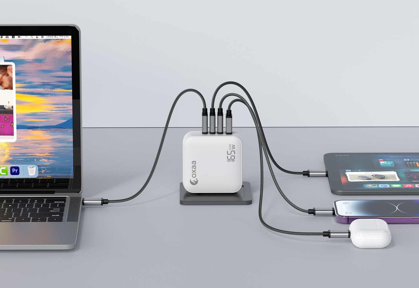 165W USB-C Fast Charging Bundle with Compact GaN Charger 3 × USB-C to USB-C & 1 x USB A to C Premium Cables