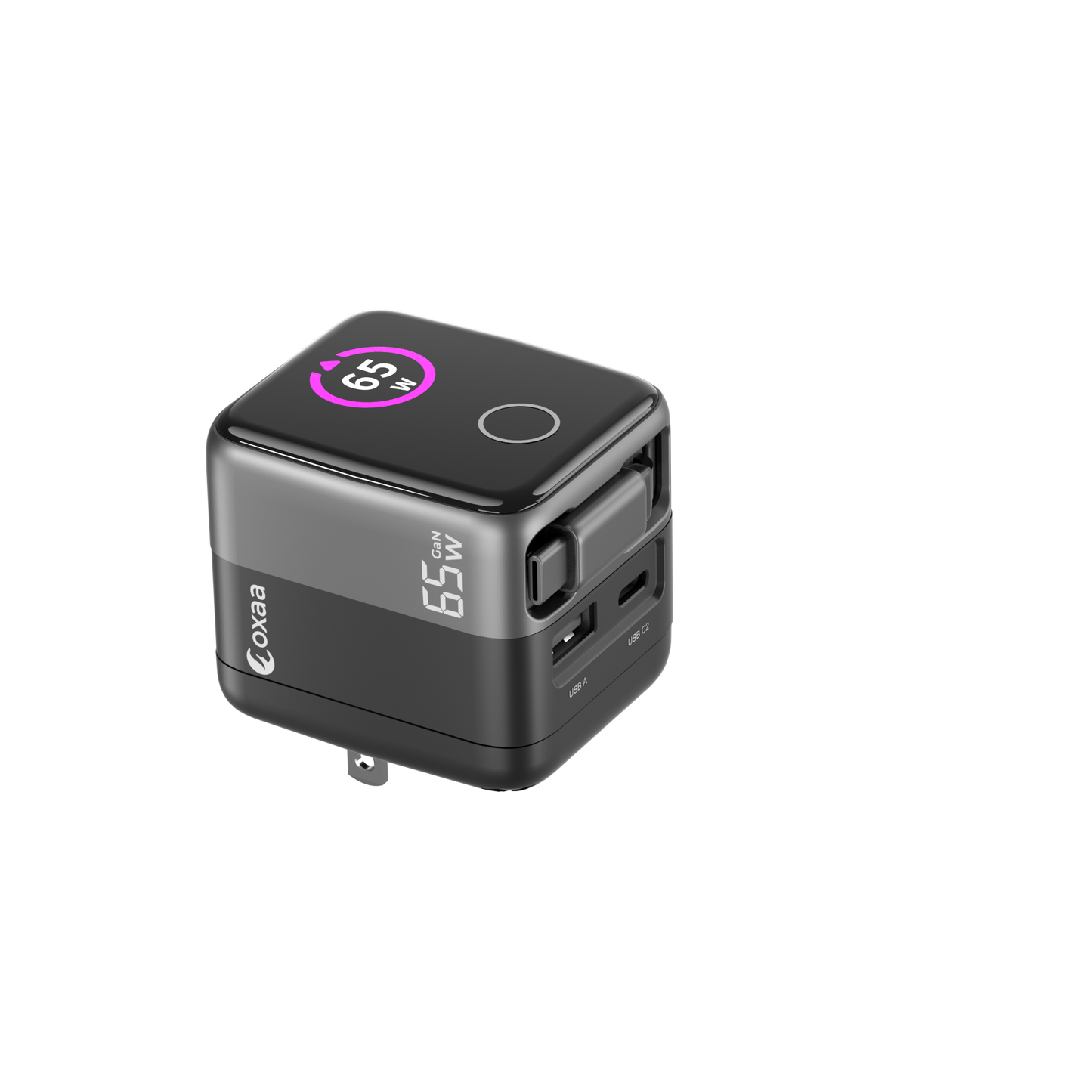 65W GaN 2 Port +1 Retractable Dynamic USB, Wall Charger
