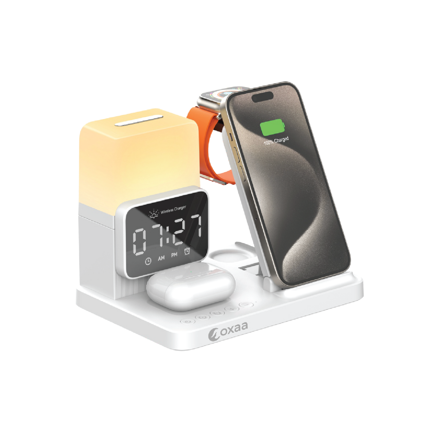 6-in-1 Wireless Charging Stand with Alarm Clock Bundle Designed for Apple Compatible Devices