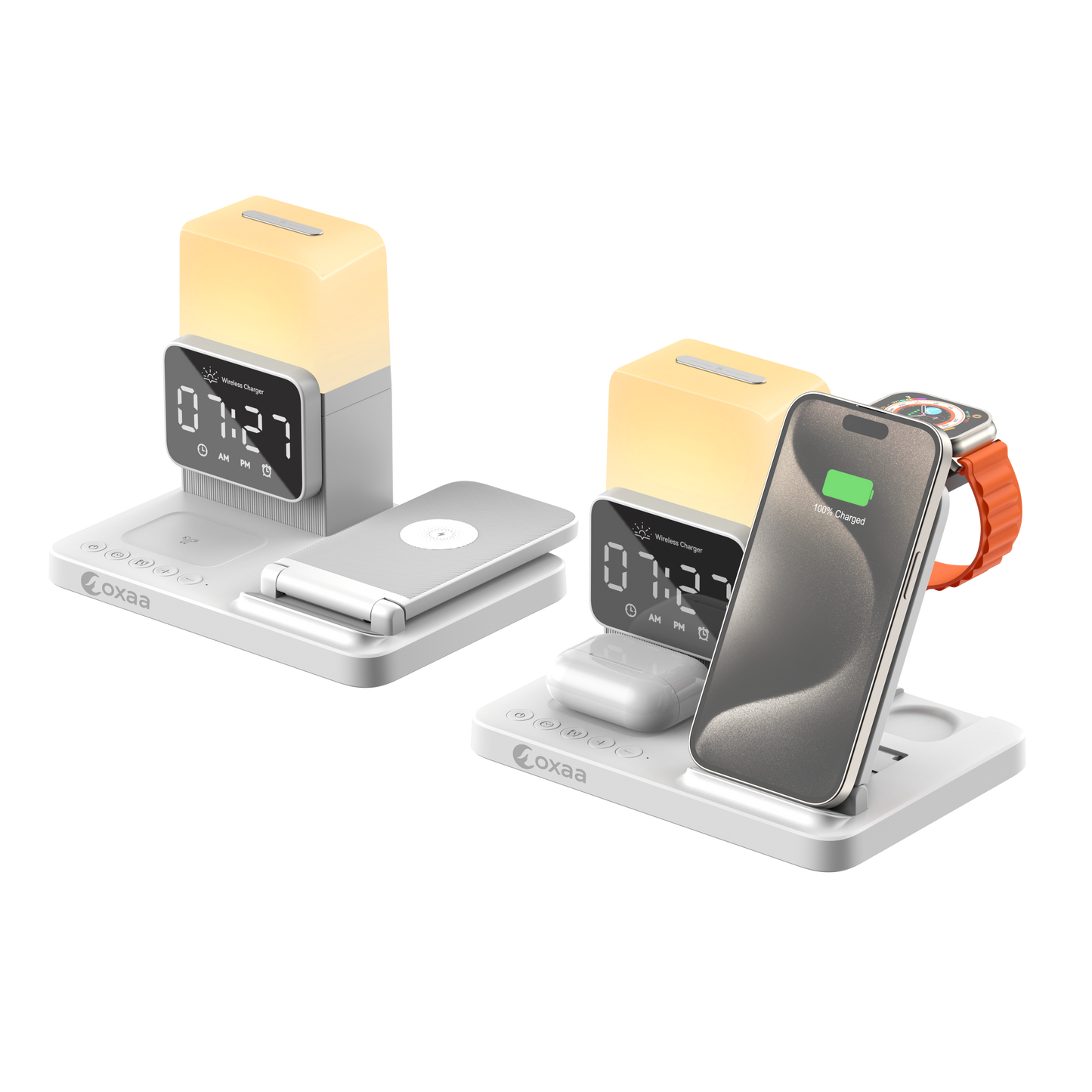 6-in-1 Wireless Charging Stand with Alarm Clock Bundle Designed for Apple Compatible Devices