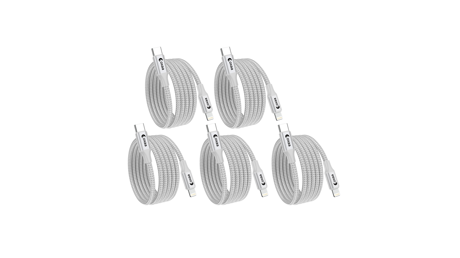 USB C to Lightning Charging Cable - 2m (6.6ft), 5-Pack