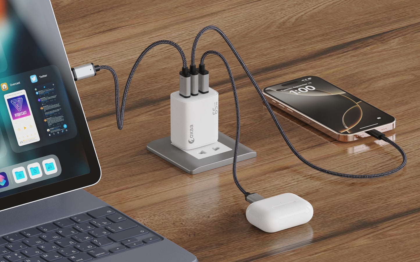 65W GaN 3 Port USB Wall Charger