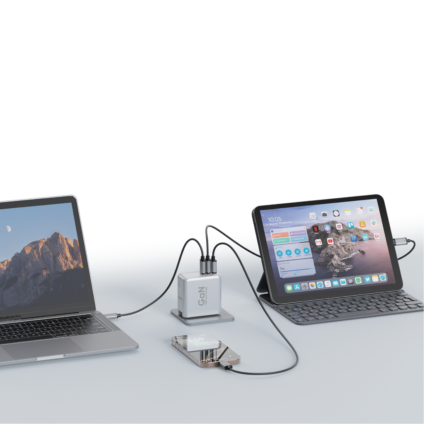 100W GaN 3 Port USB Wall Charger