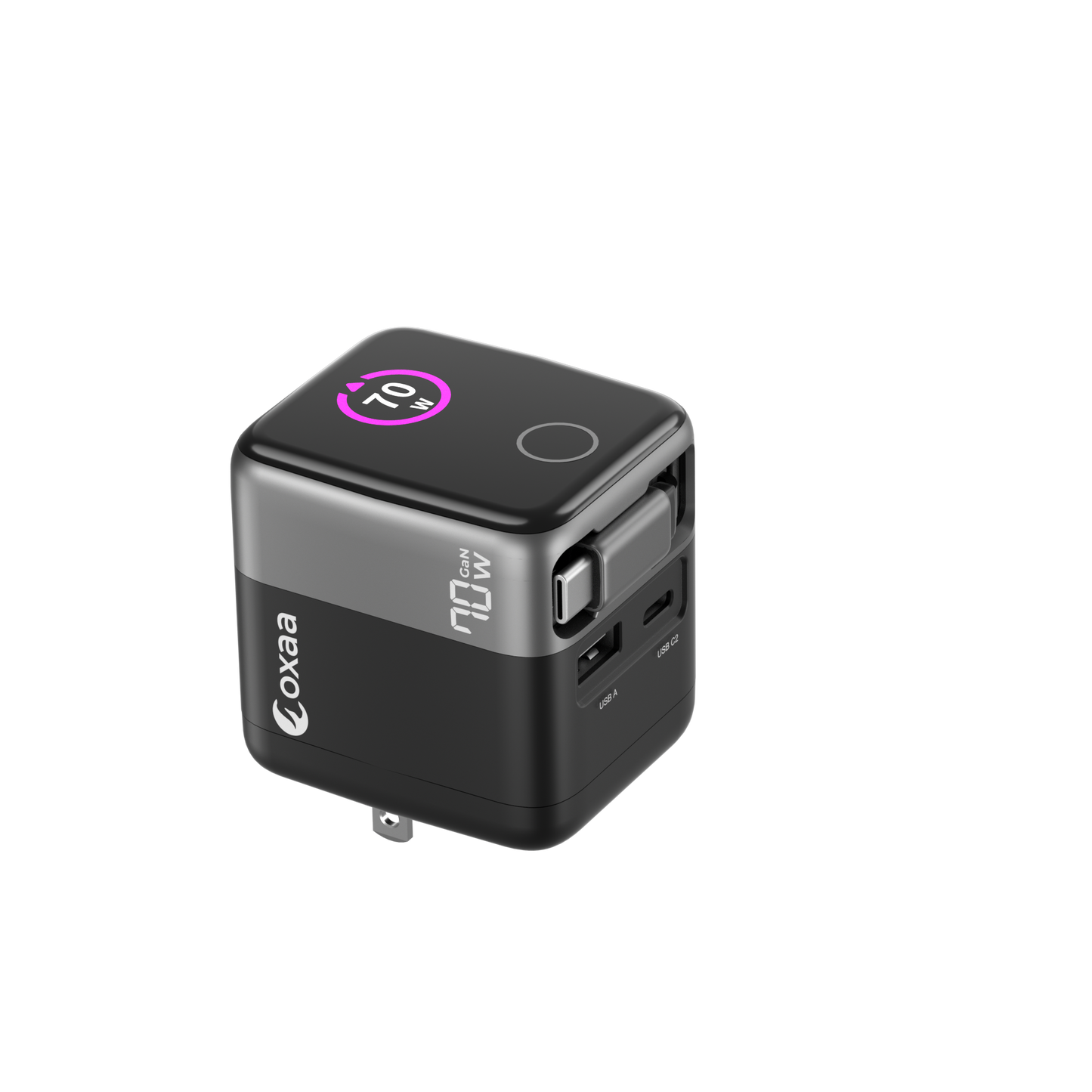 70 GaN 2 Port +1 Retractable Dynamic USB, Wall Charger