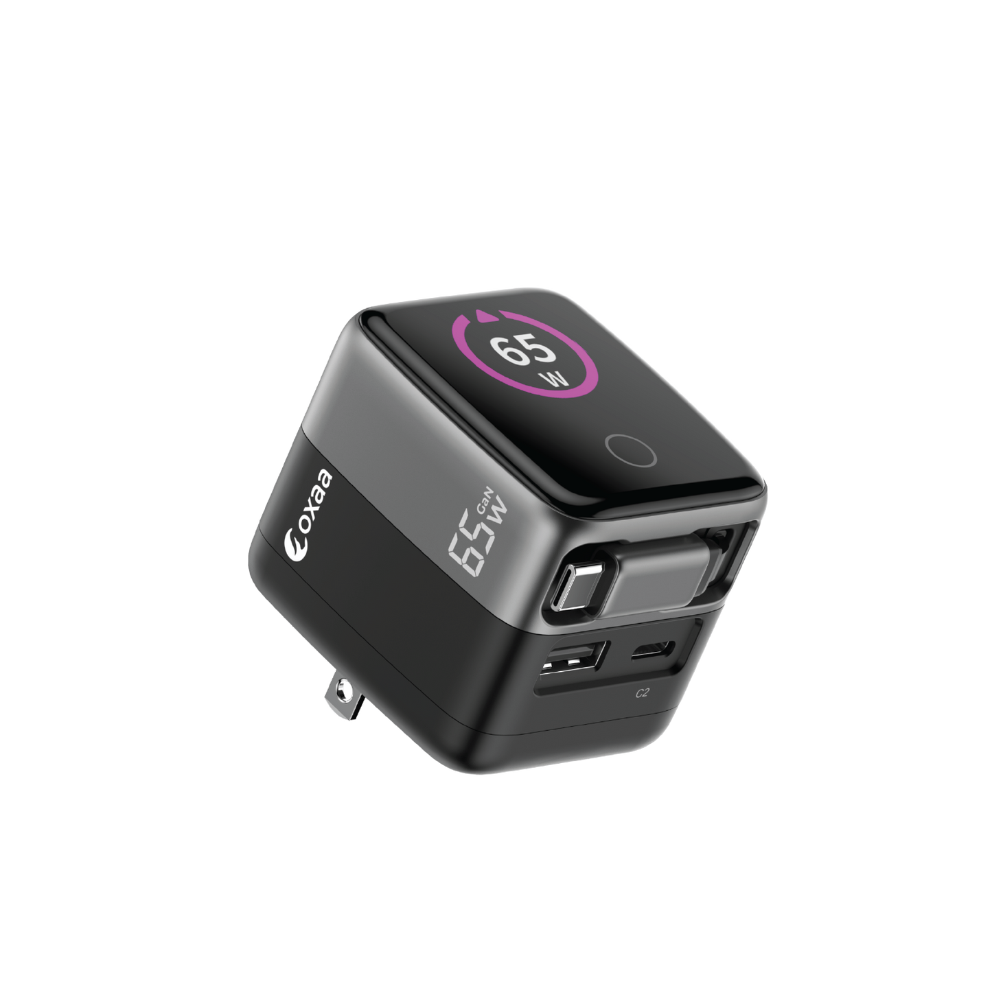 65W GaN 2 Port +1 Retractable Dynamic USB, Wall Charger