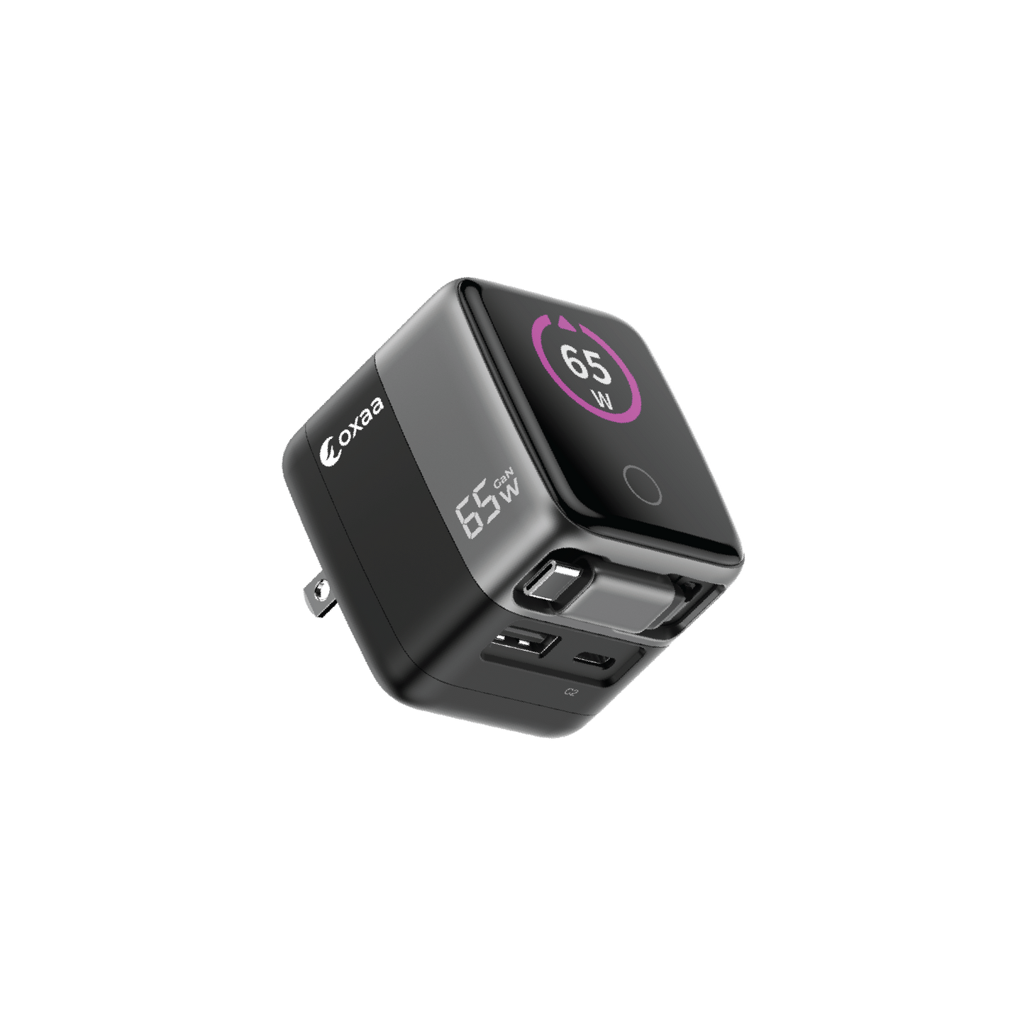 65W GaN 2 Port +1 Retractable Dynamic USB, Wall Charger