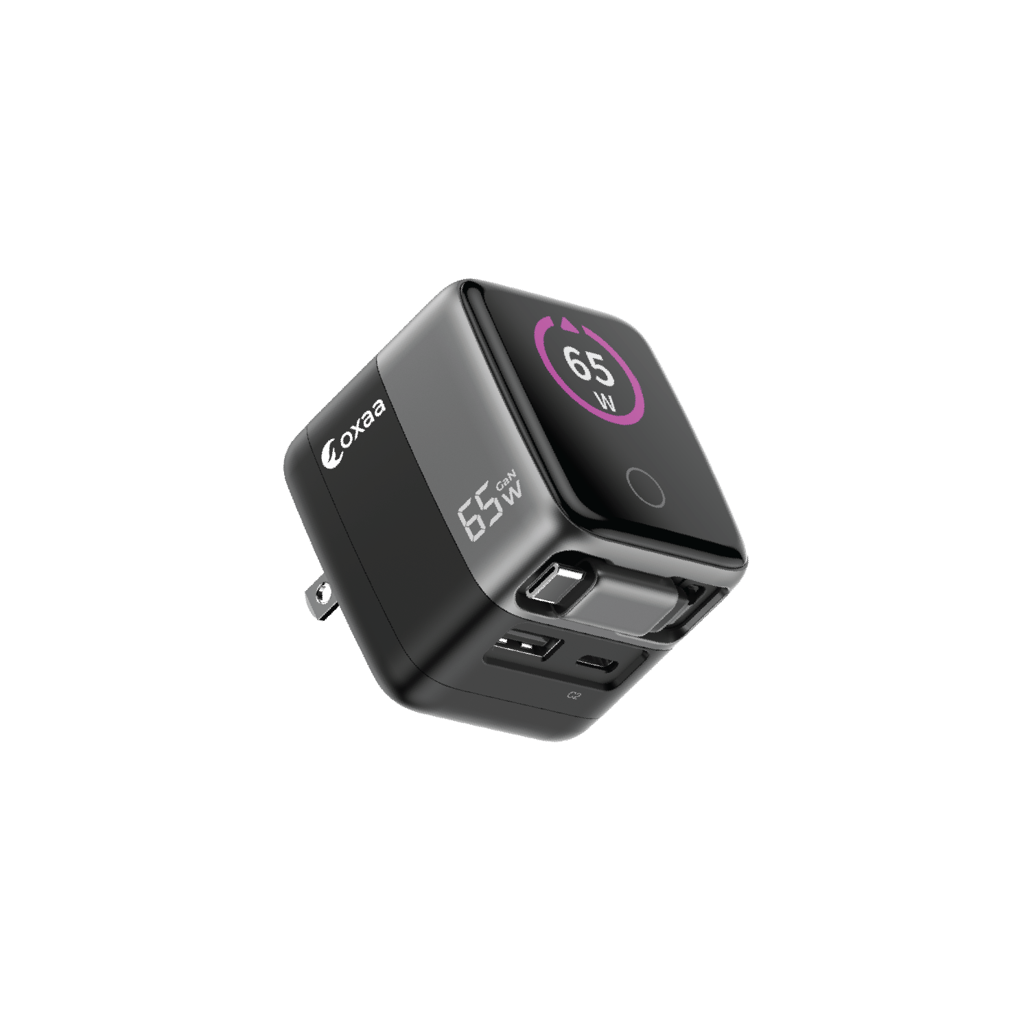 65W GaN 2 Port +1 Retractable Dynamic USB, Wall Charger