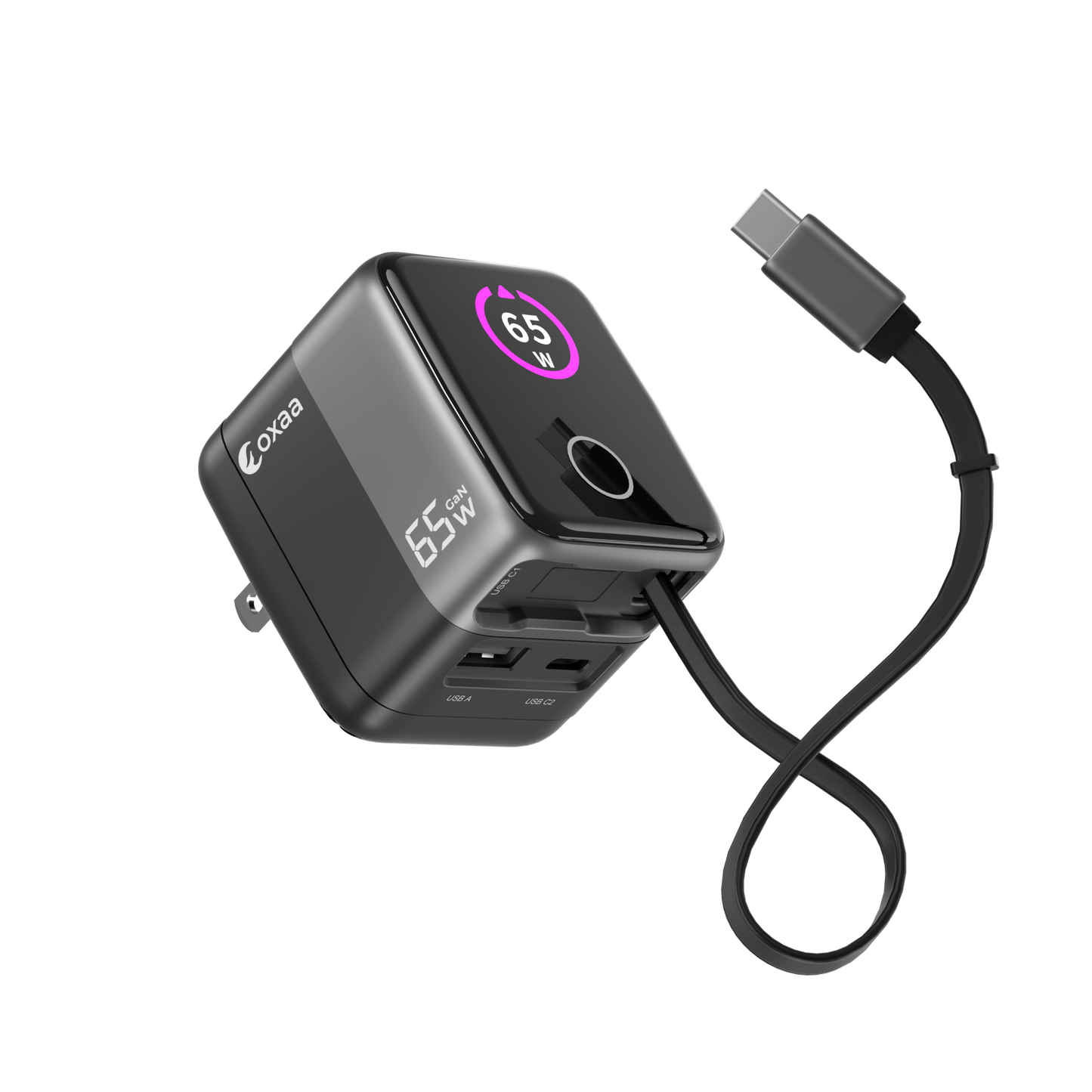 65W GaN 2 Port +1 Retractable Dynamic USB, Wall Charger