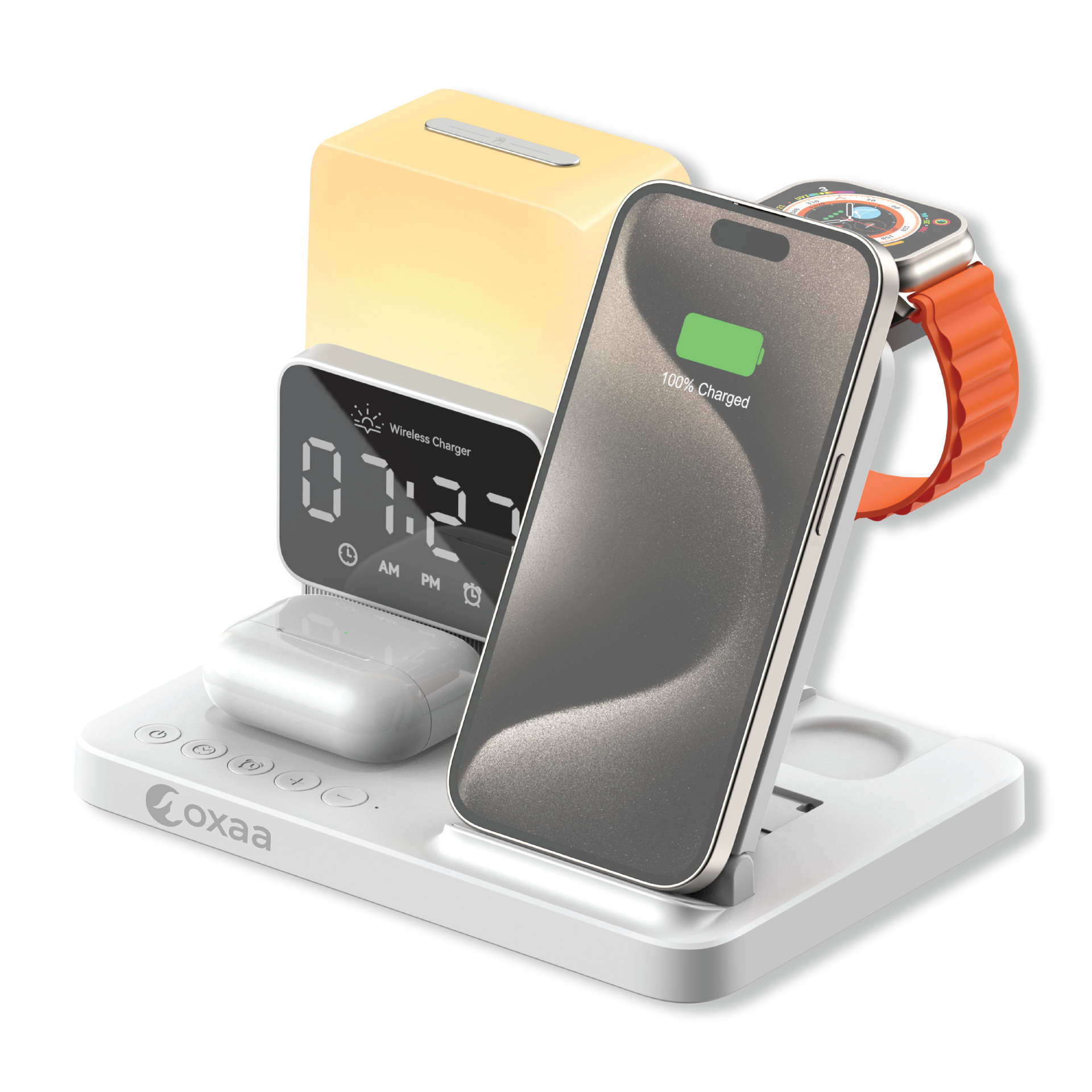6-in-1 Wireless Charging Stand with Alarm Clock Bundle Designed for Apple Compatible Devices