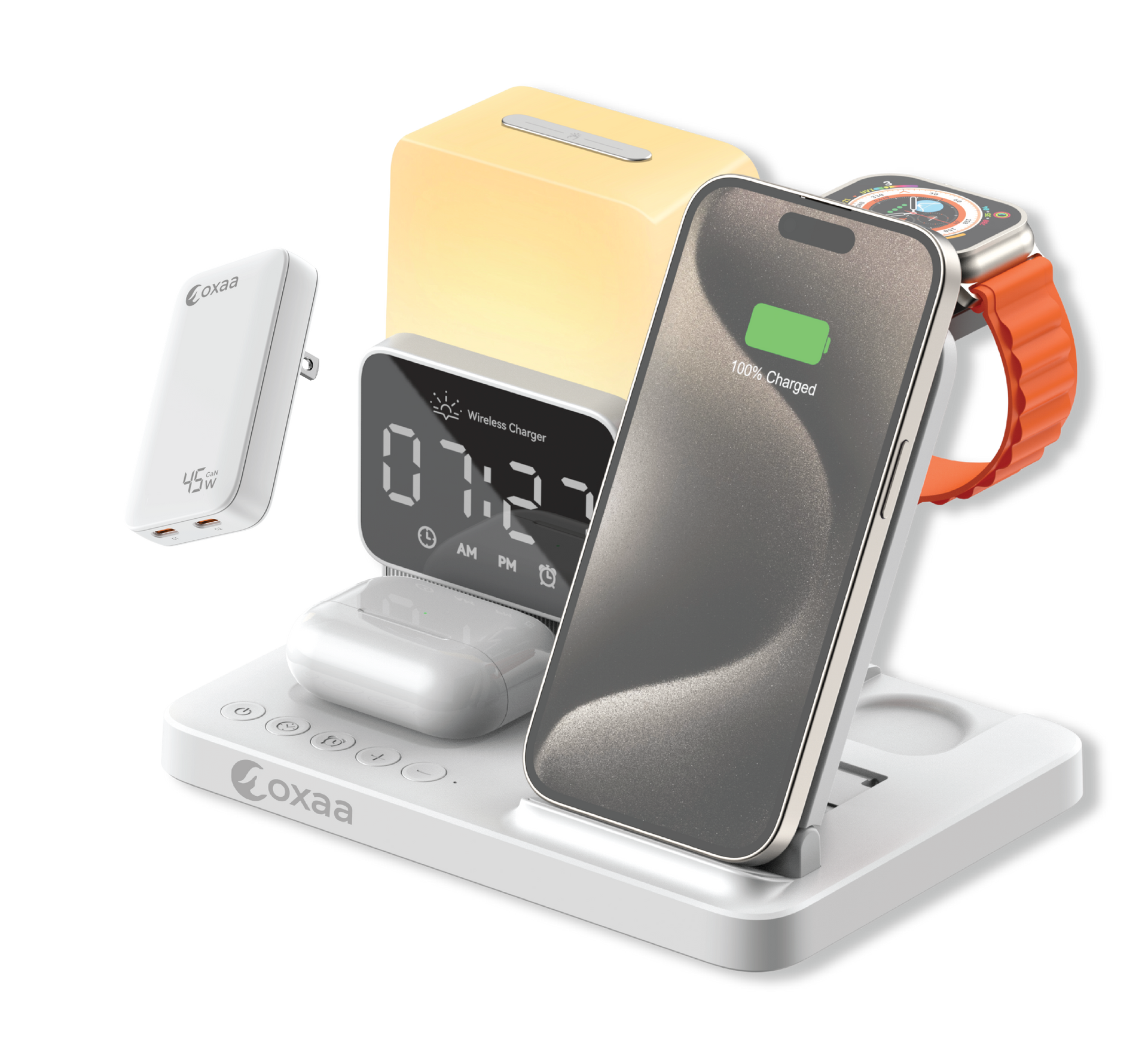 6-in-1 Wireless Charging Stand with Alarm Clock Bundle Designed for Apple Compatible Devices