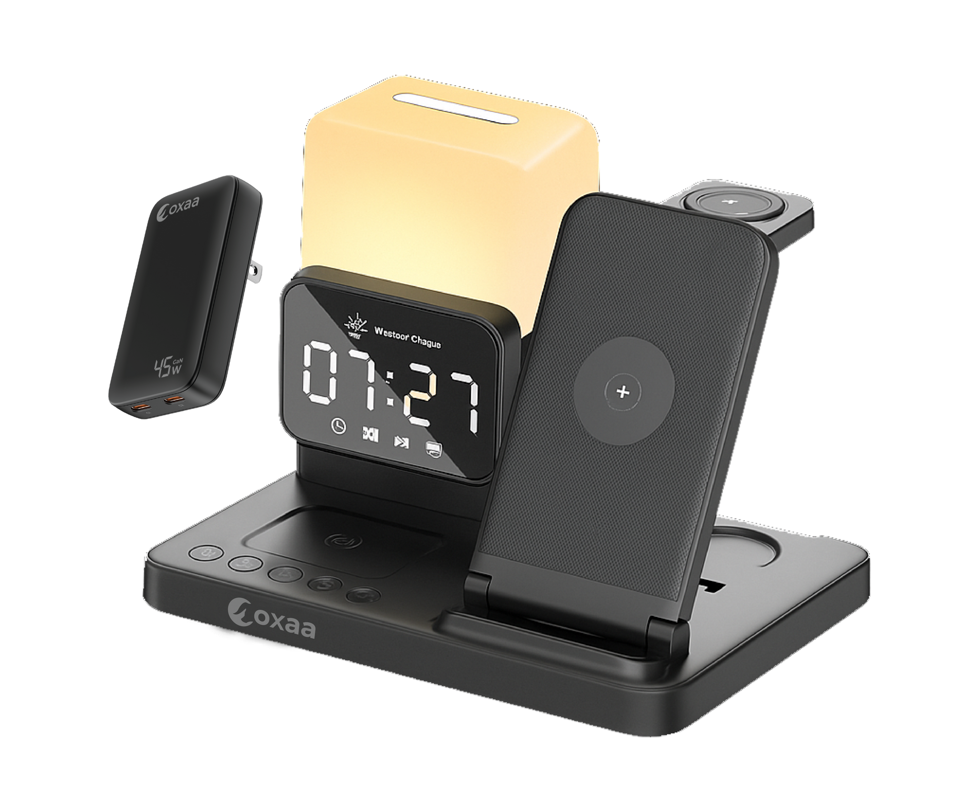 6-in-1 Wireless Charging Stand with Alarm Clock Bundle Designed for Samsung Compatible Devices